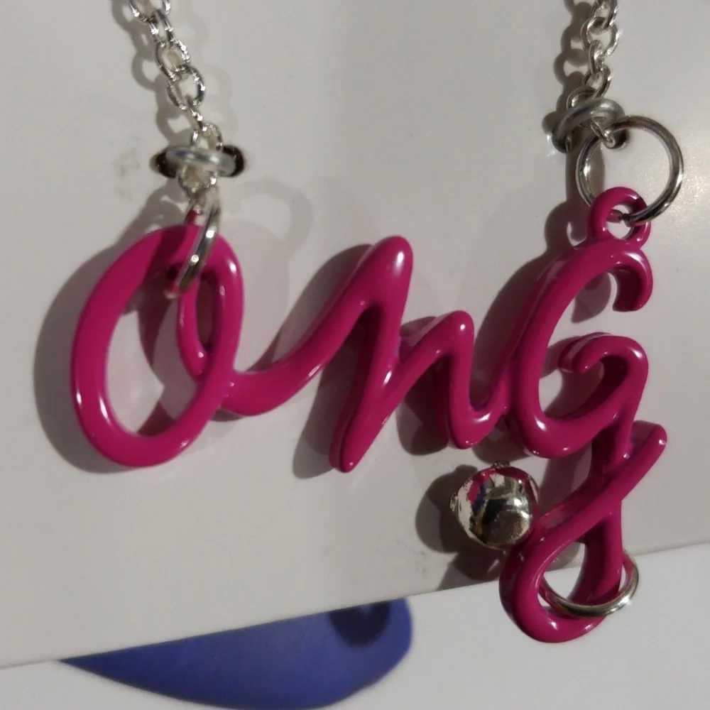 Pink OMG Crystal Necklace w/ Purple Ribbon Accent - Xhilaration Fashion Jewelry